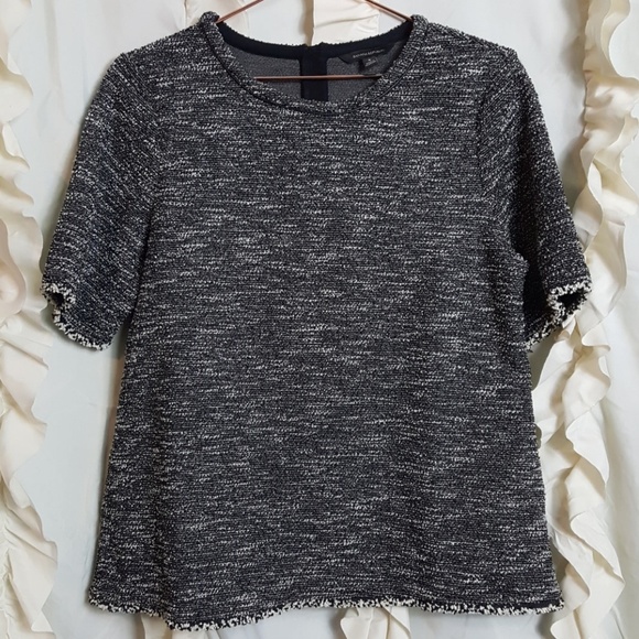 Banana Republic Tops - Banana Republic black raw edge short sleeve tweed
